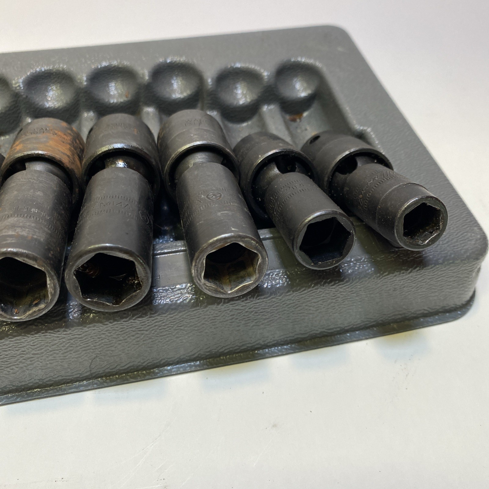 Snap-On 7 pc 3/8” Drive 6pt Deep Impact Swivel Socket Set In Tray