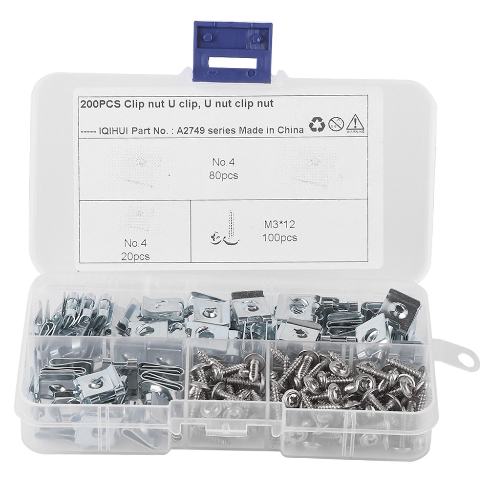 200pcs Set Manganese Steel UClips With Self Tapping Screws Kit Assortment Fixing