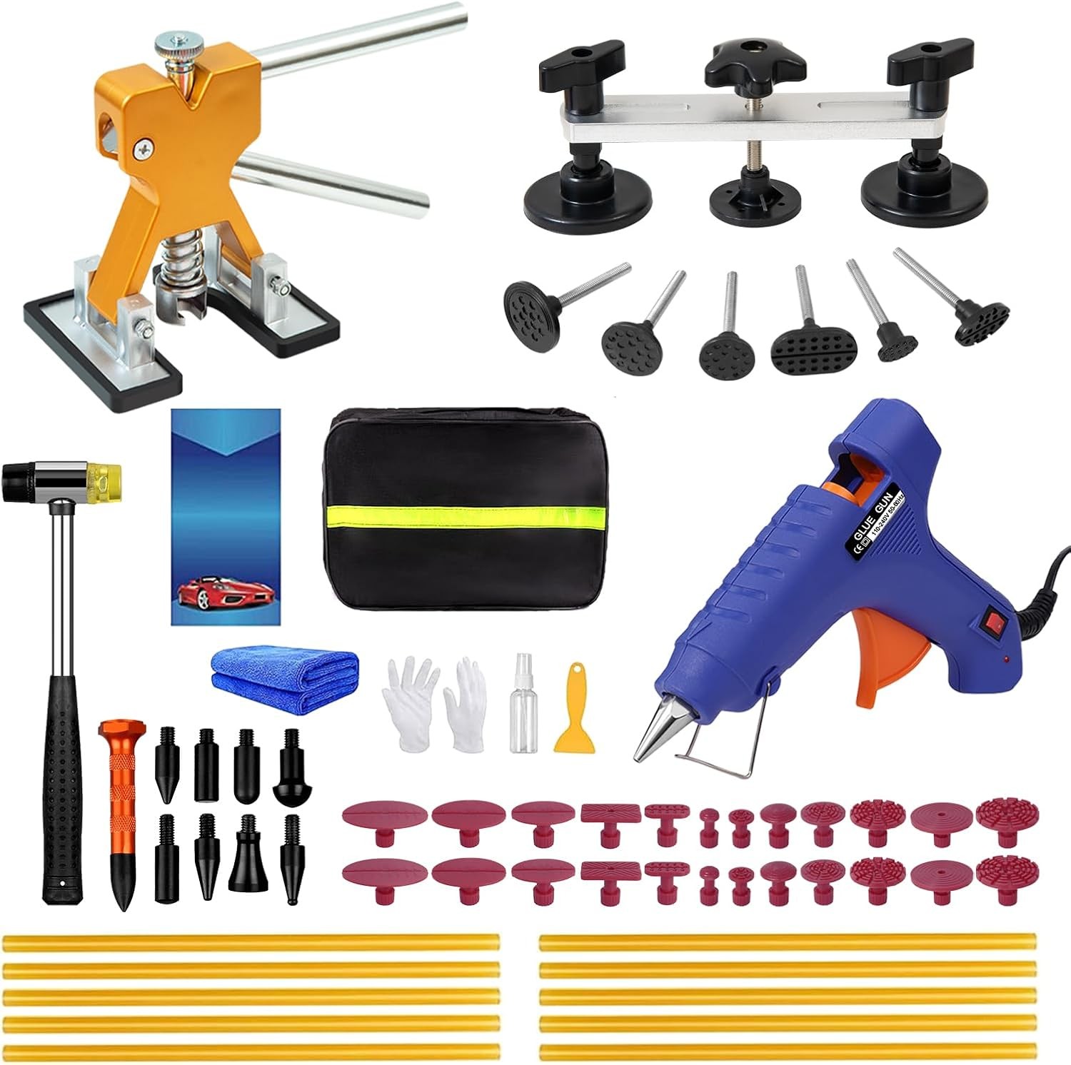 59PCS Dent Repair Kit Golden Lifter, Bridge Puller, Hot Glue Dent Puller and PDR
