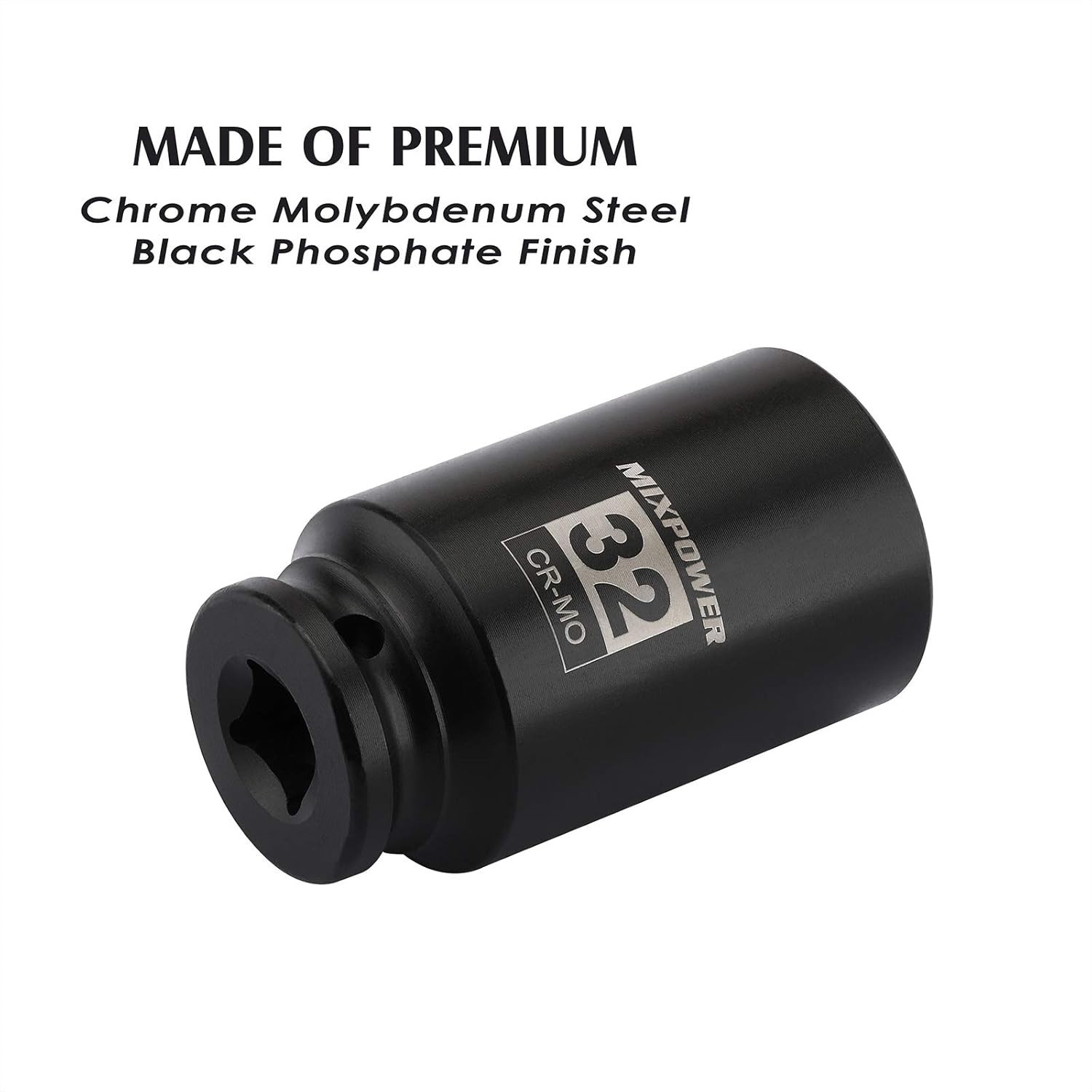 1/2″ Drive Deep Impact Socket, 32mm CR-MO with Black Phosphate Finish