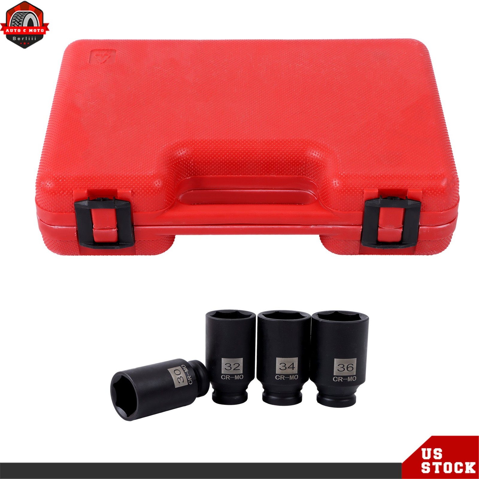 12 point 4pcs 1/2″ Drive Deep Spindle Axle Nut Socket Set MM 30mm 32mm 34mm 36mm
