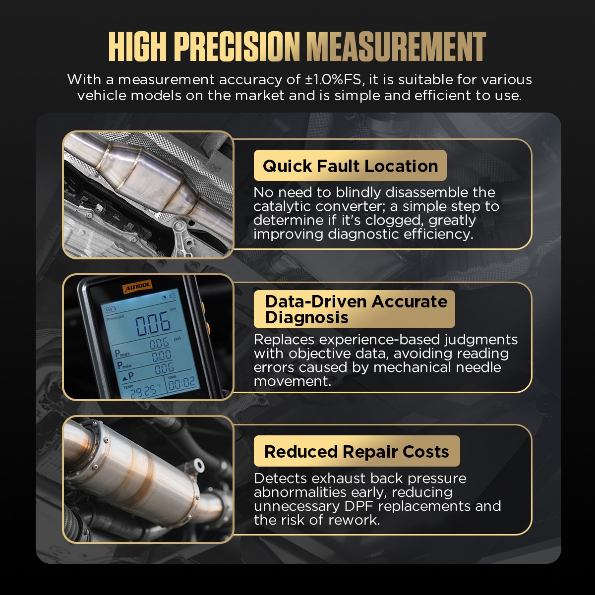 AUTOOL Digital Exhaust Back Pressure Tester Gauge Catalytic Converter Diagnostic