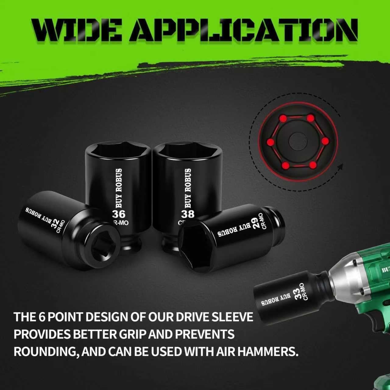1/2″ Drive Deep Impact Socket Set Metric Axle Nut Sockets 6Pt Cr-Mo 29-38mm 9Pc