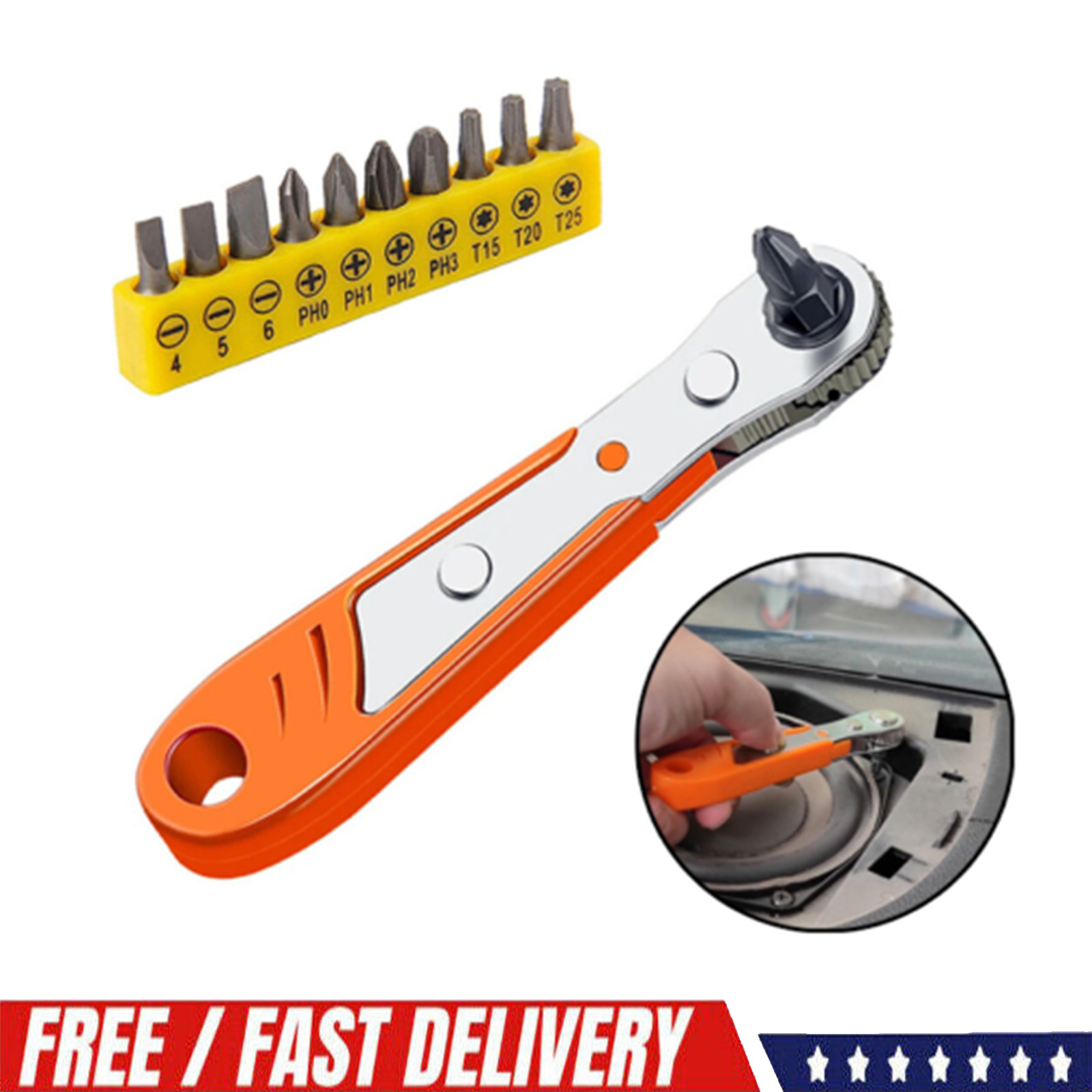 Ratcheting Right Angle Screwdriver Hex Drive 90 Degree Offset + 10pc Bits Set!