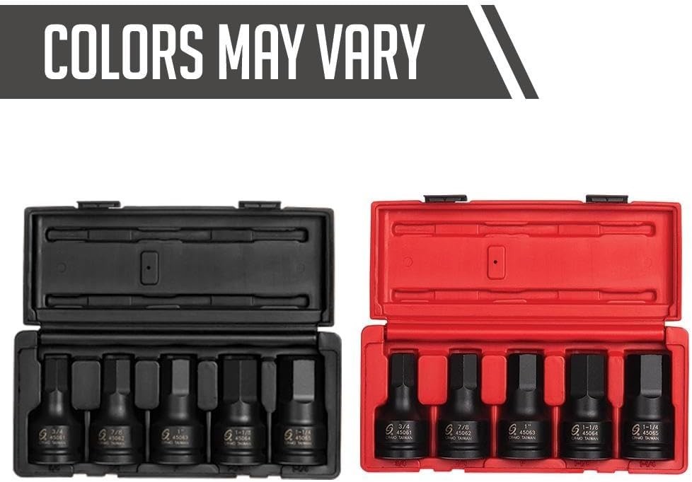 3/4 Inch Drive Impact Hex Driver Set, 5-Pieces, SAE, 3/4″ – 1-1/4″, Cr-Mo Steel