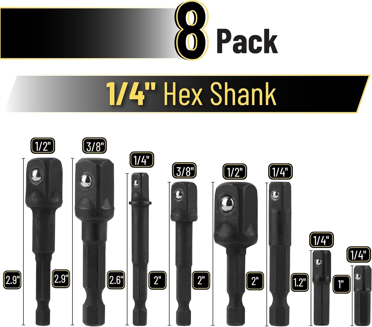 Bates 8pc Impact Socket Adapter Set Hex Shank Chrome Vanadium Steel Drill Driver