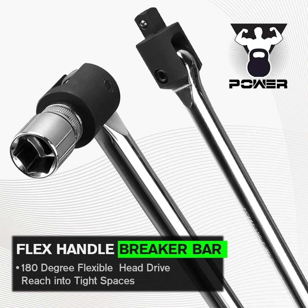 SWANLAKE 1/2 Breaker Bar 17.5″ with 180° Rotatable Head for Tough Fasteners