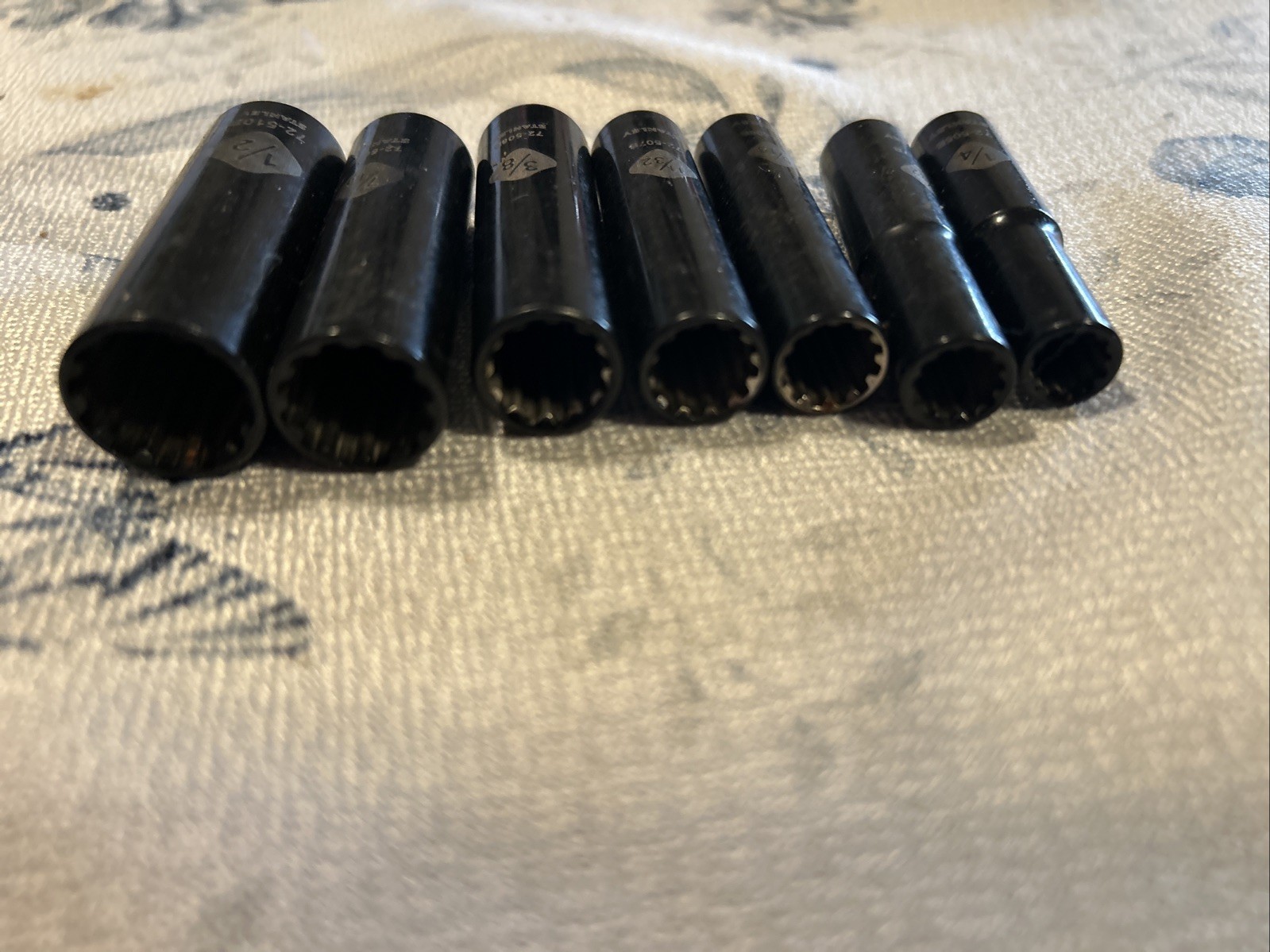 Stanley Black Chrome 7 Piece Lot Set 1/4” Drive Sockets SAE Standard Deep Dish H
