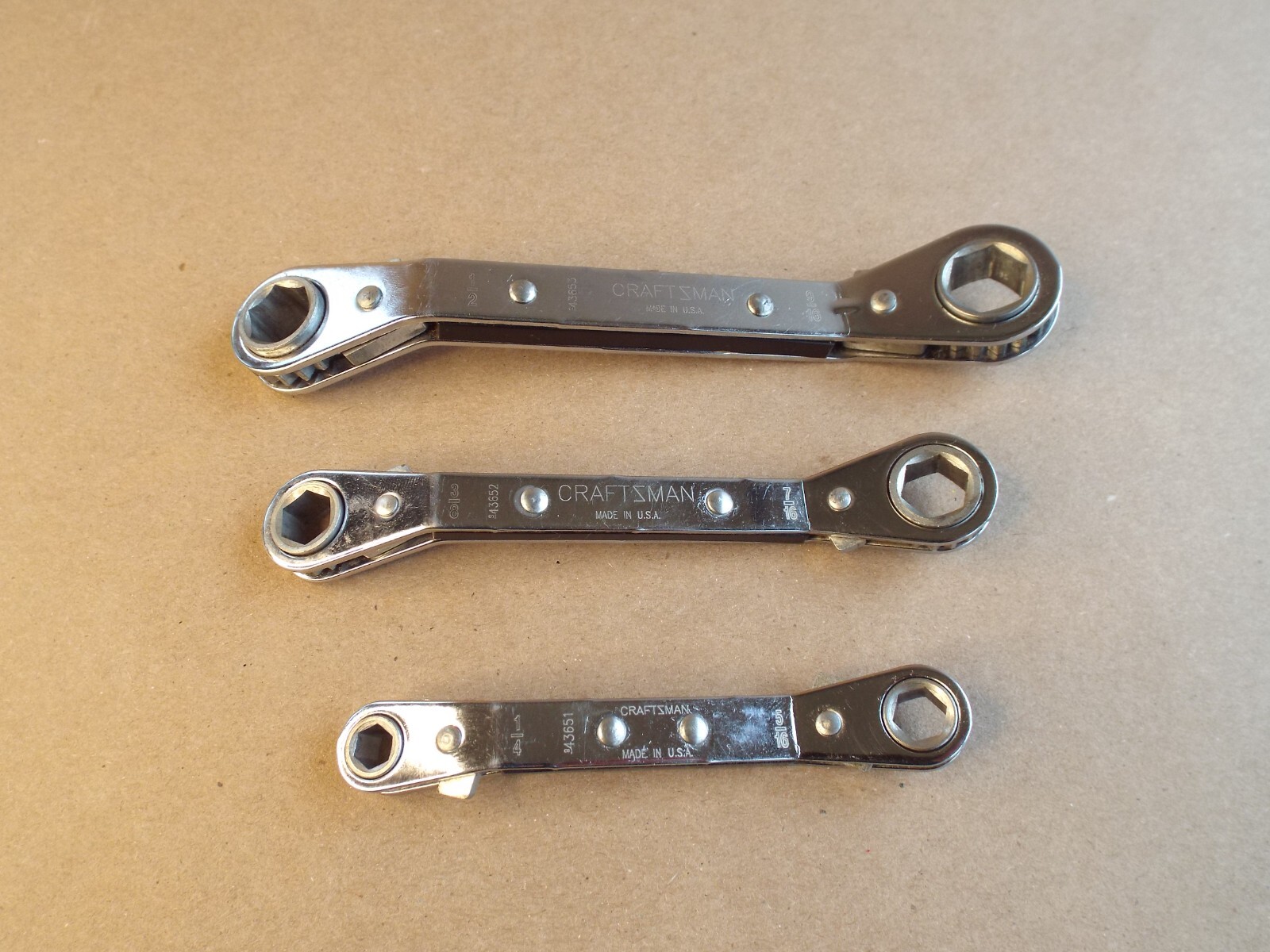 3 VTG Craftsman Box End Ratchet Wrench 1/4″ to 9/16″ USA 6 Point – Nice !