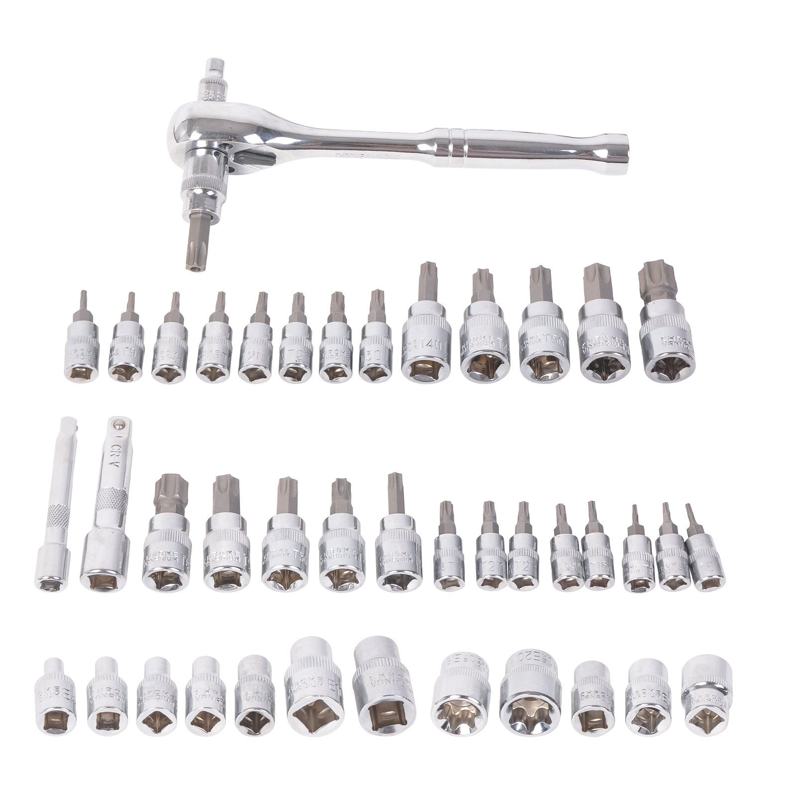 42PC SAE And Metric 1/4 &3/8 Inches Drive Ratchet Wrench Set Torx/Hex Bit Socket