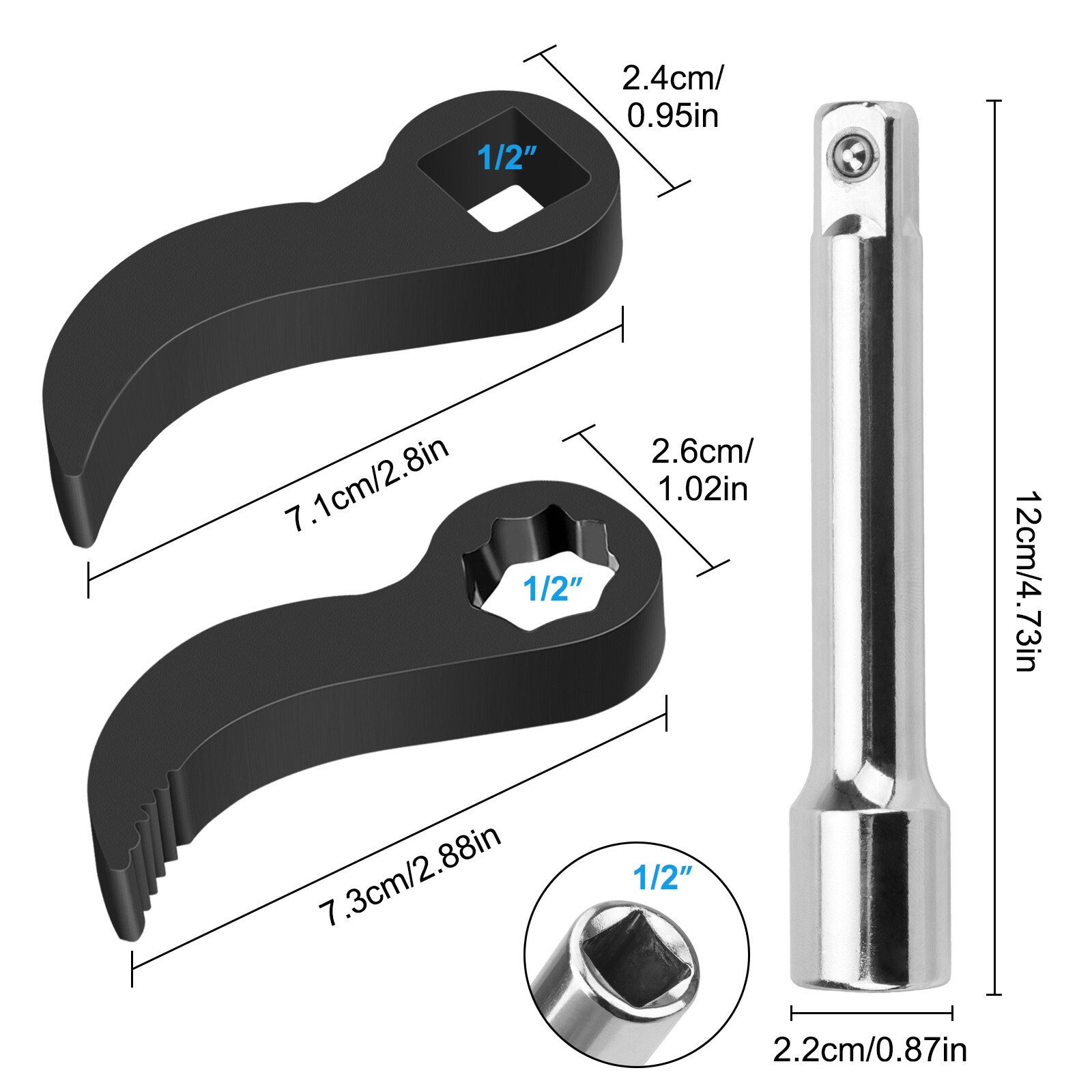 Pry Bar Wrench Adapter Head Extension Bar Crowbar Adapter Head Tool 1/2″ Drive