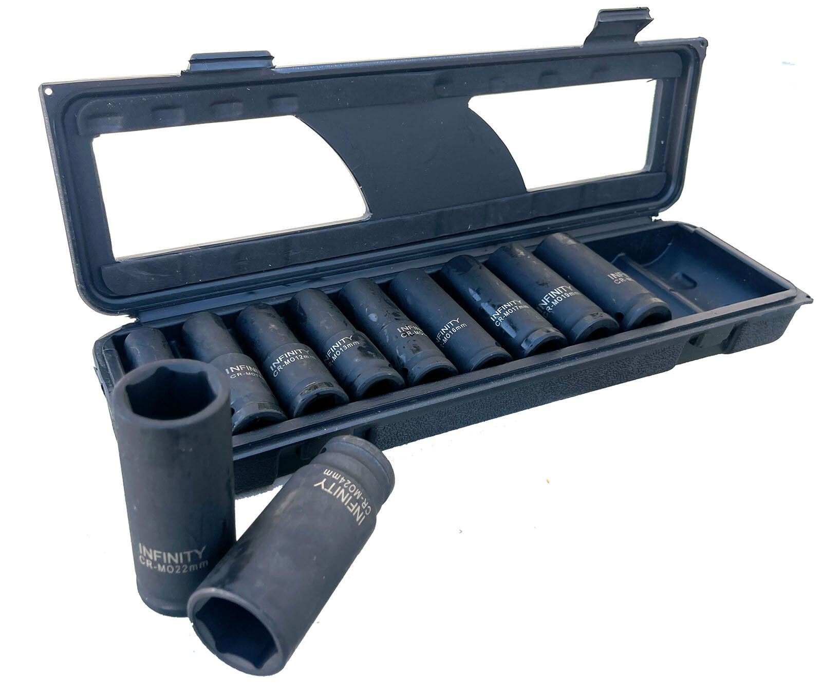12PC 1/2″ Dr. Deep Impact Metric Socket Set 6 Point 10mm – 24 MM W/ CASE
