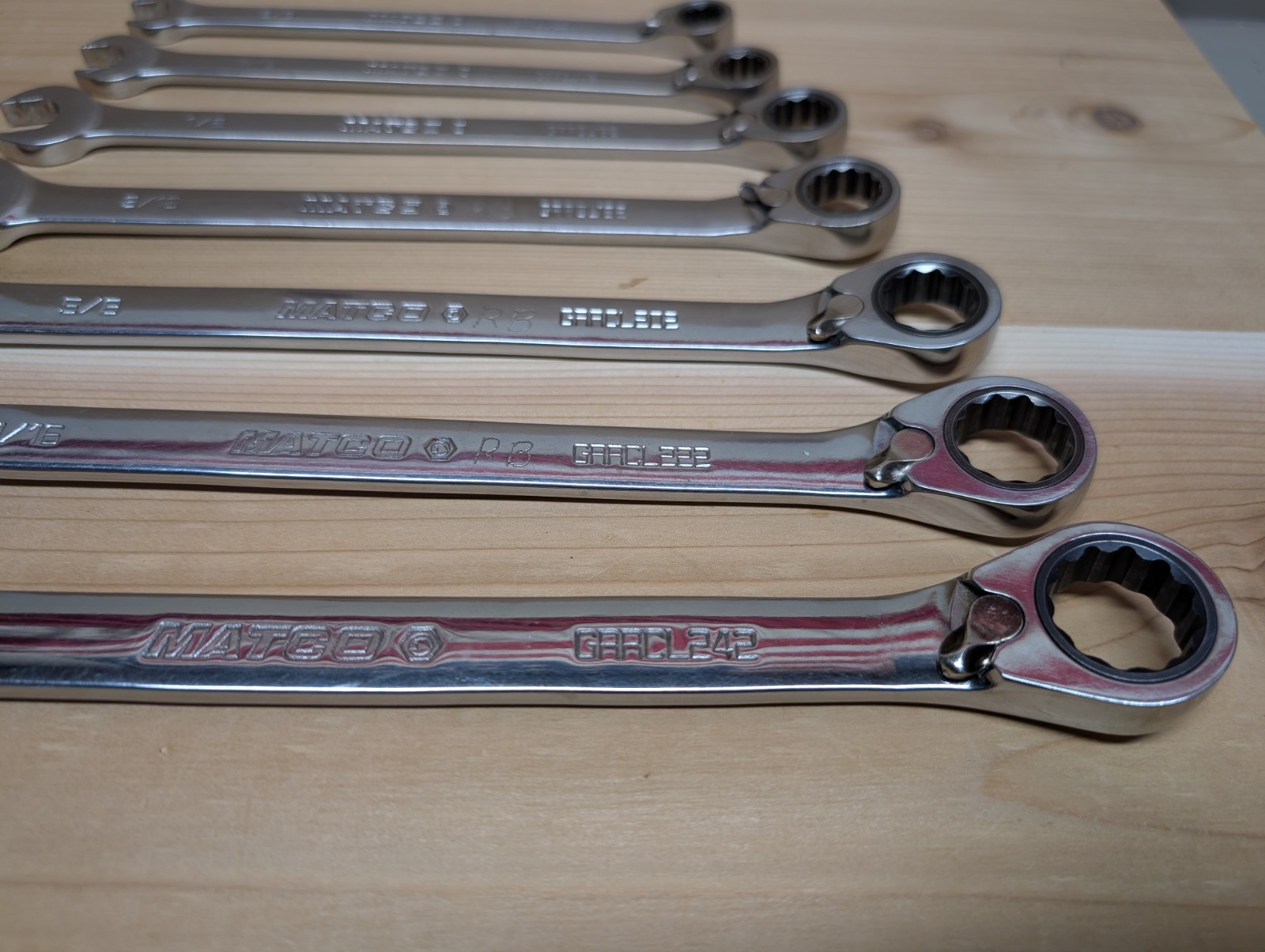 Matco Tools GRRCL 12 Point SAE Reversible Ratcheting Wrench Set USA 7 Piece