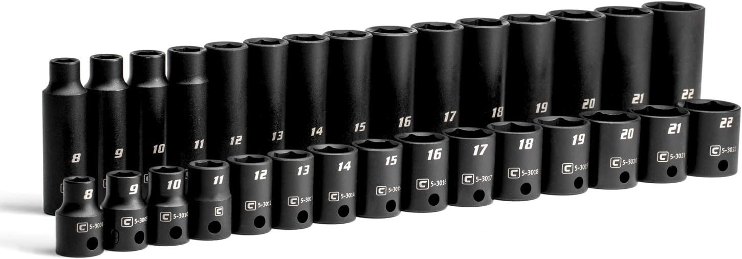 Capri Tools 3/8 in. Drive Shallow/Deep Impact Socket Set, 6-Point, Metric, 30-Pc