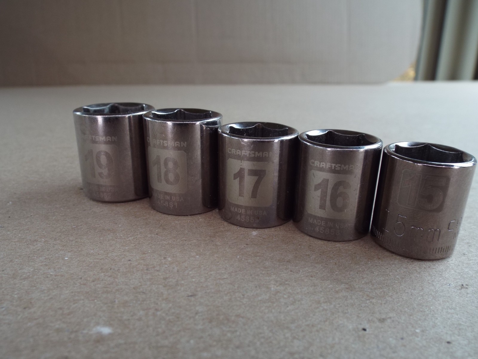 VTG 5 Pc USA Craftsman Metric Laser Socket Lot 3/8″ Dr 6 Pt 15-19mm Nice! (Read)