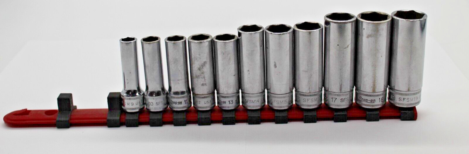 Snap-on SFSM Socket Set 11 Pc Deep Well Metric 3/8″ Drive 6 Point 9mm-19mm