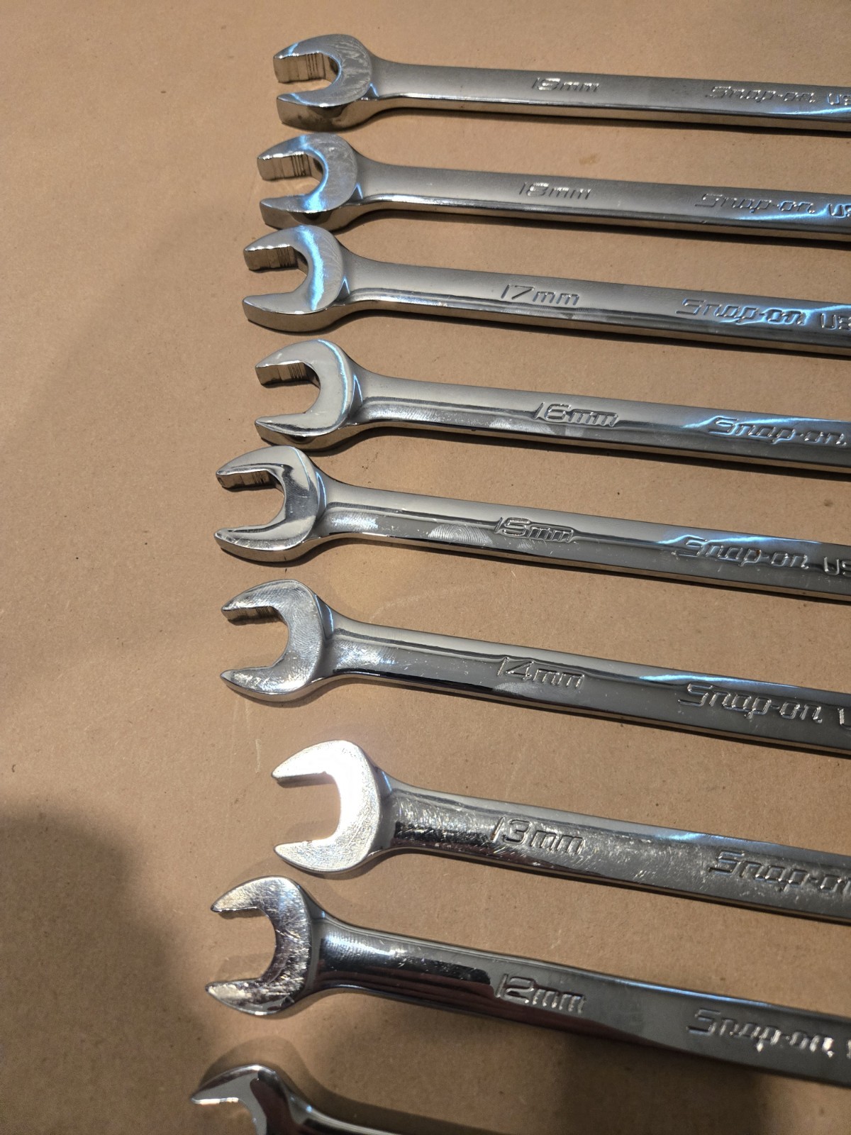 Snap On USA 10MM-19MM 12PT Metric Long Flank Drive + Combination Wrenchs READ AD