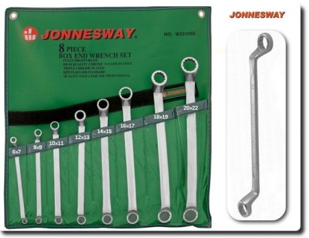 Jonnesway W23108S 8 Pcs 75º Offset Ring Wrench Set Metric 6-22 mm