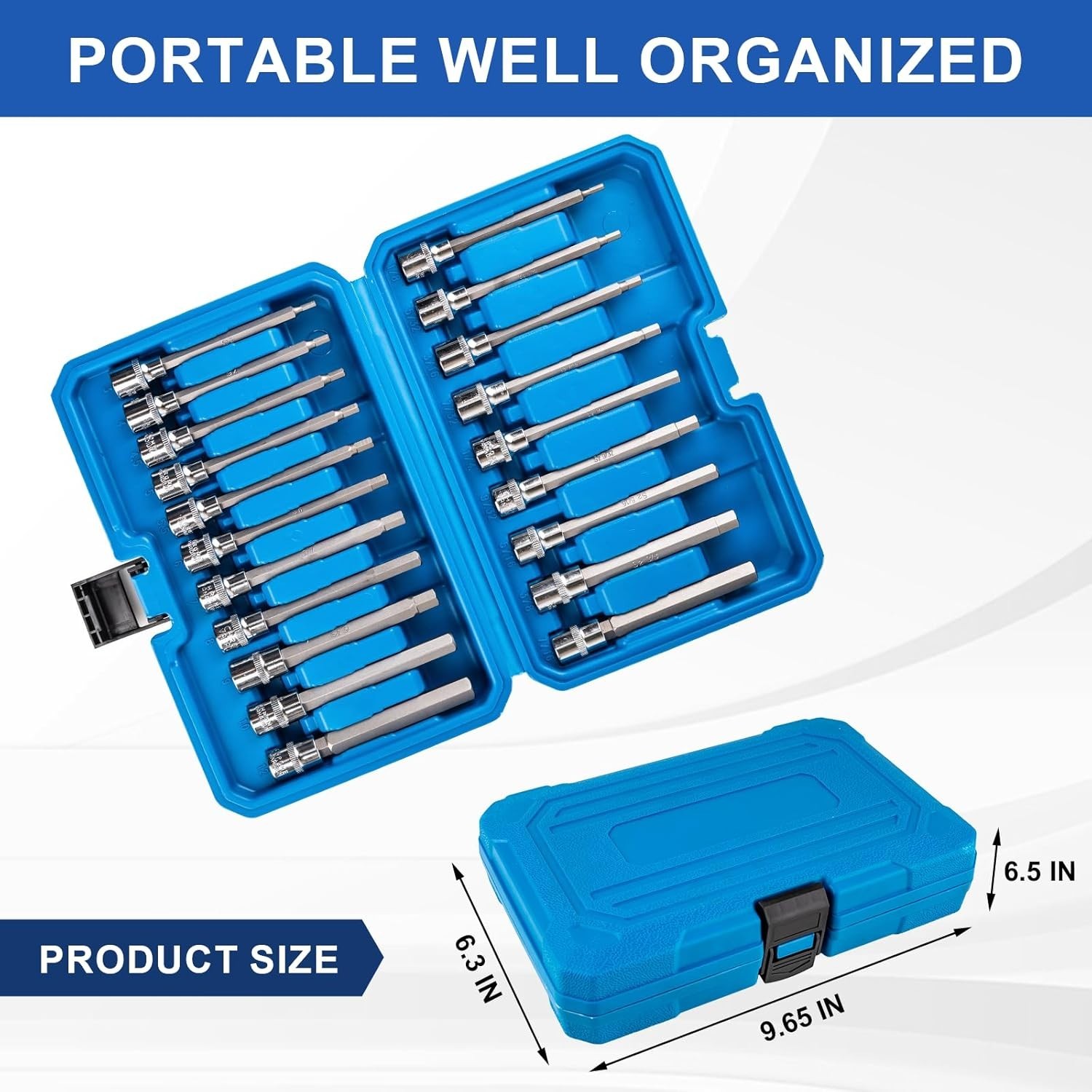 20PCS Extra Long Allen Hex Bit Socket Set 3/8″ Drive SAE Metric CR-V S2 Steel
