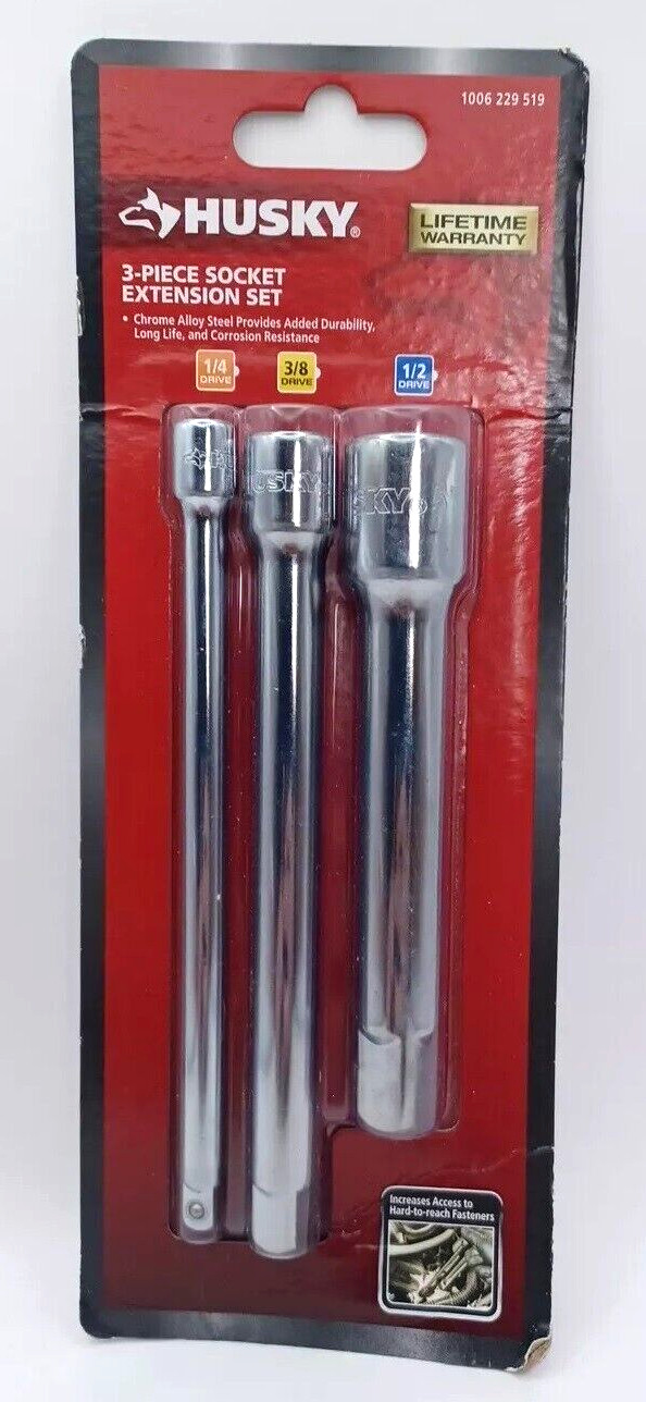 Husky 3 Piece Socket Extension Set 1/4” 3/8” 1/2” Drives 1006229519 NEW