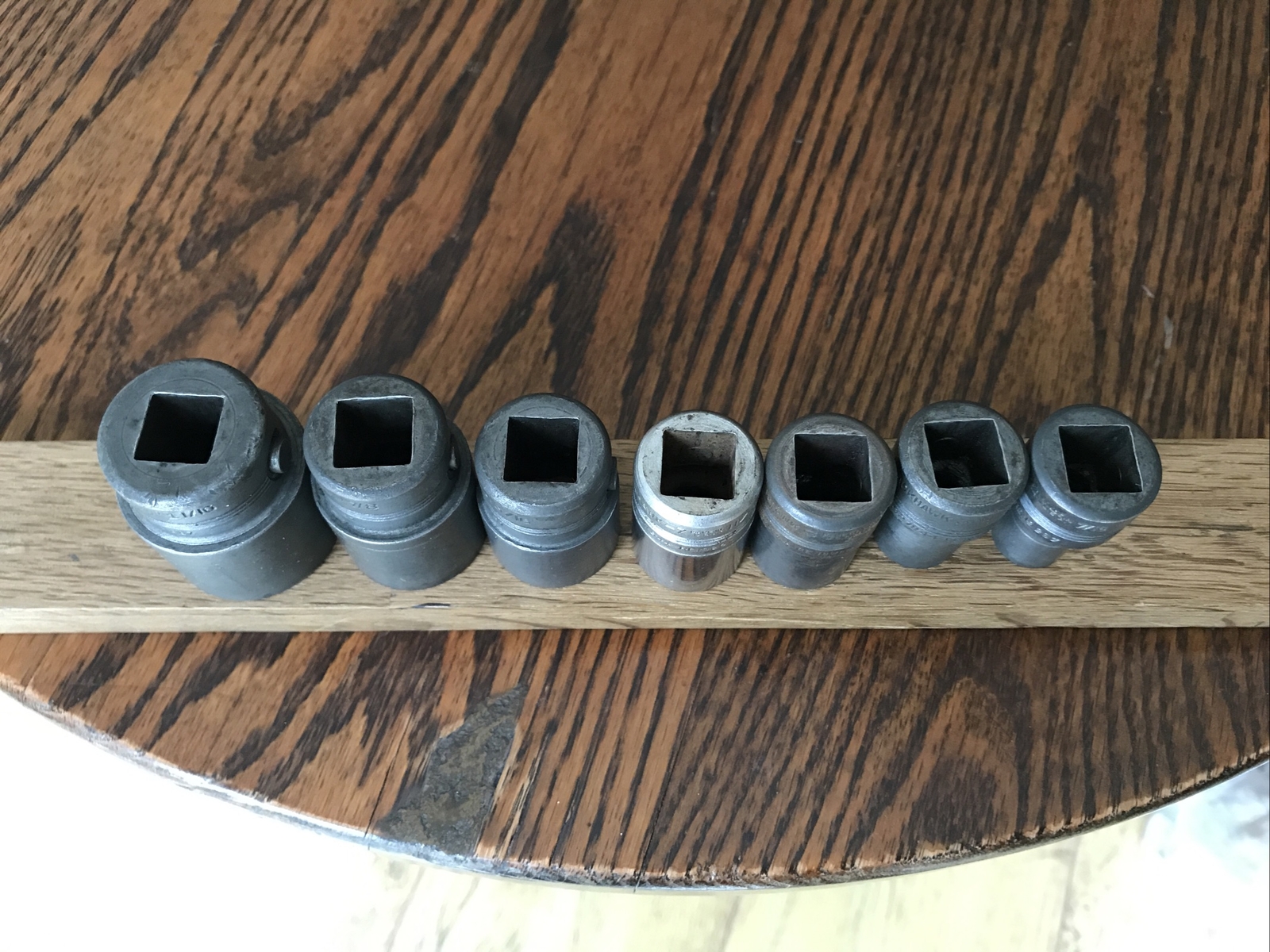 7 Rare Vintage 1940s Blackhawk USA Sockets With 1/2” Drive 1-1/6” To 7/16” AF.