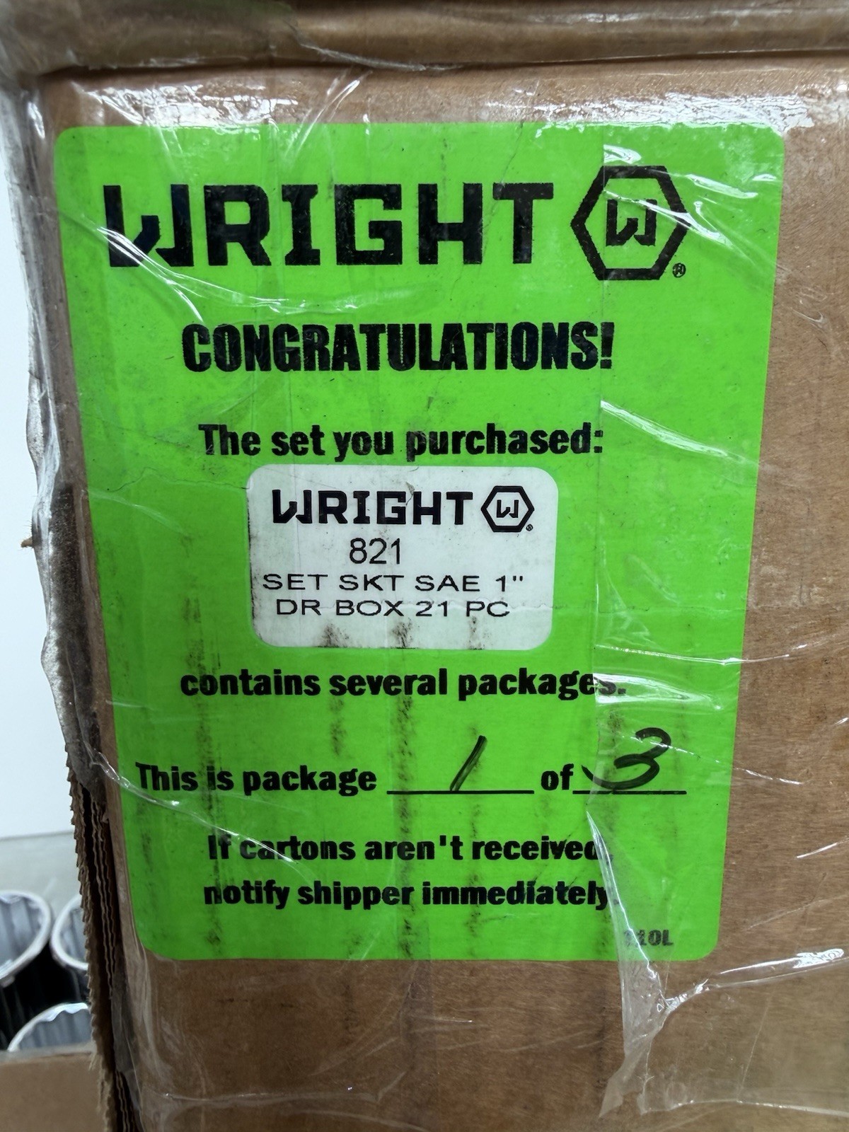 Wright Tool 821 1” Drive Socket Set 12pt 1-7/16 To 3-1/8”