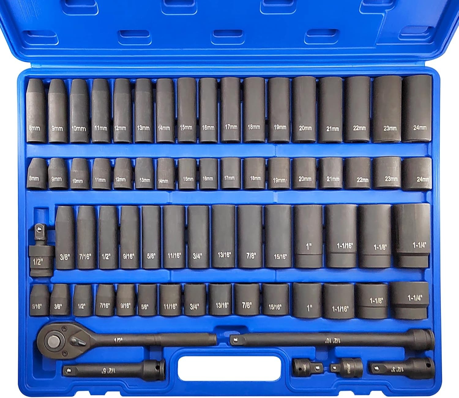 70pcs 1/2″ Drive Impact Socket Set, Cr-V Steel, SAE & Metric, Standard/Deep S…