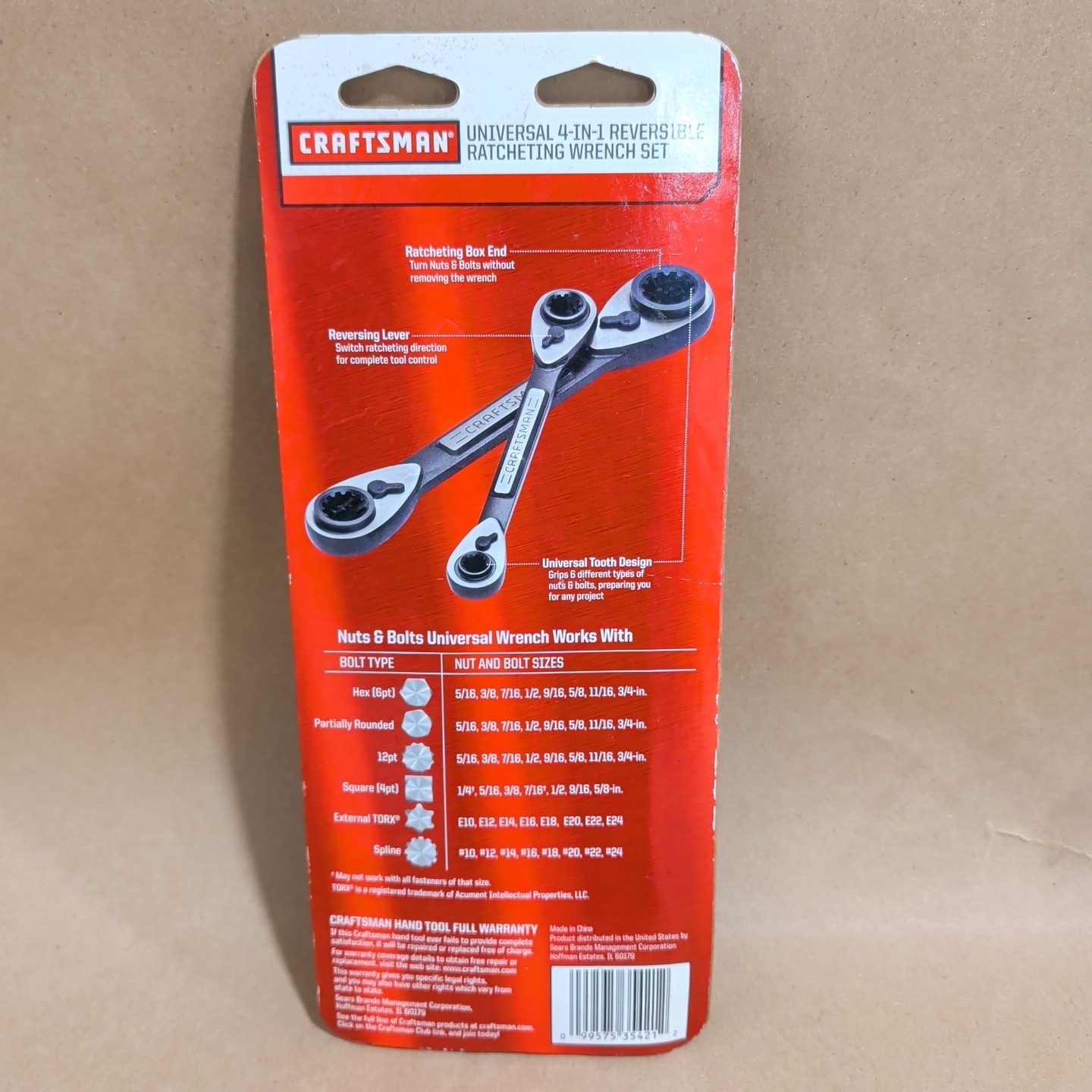 Craftsman 2pc 4-IN-1 Inch Universal Reversible Ratcheting Box End Wrench 35301