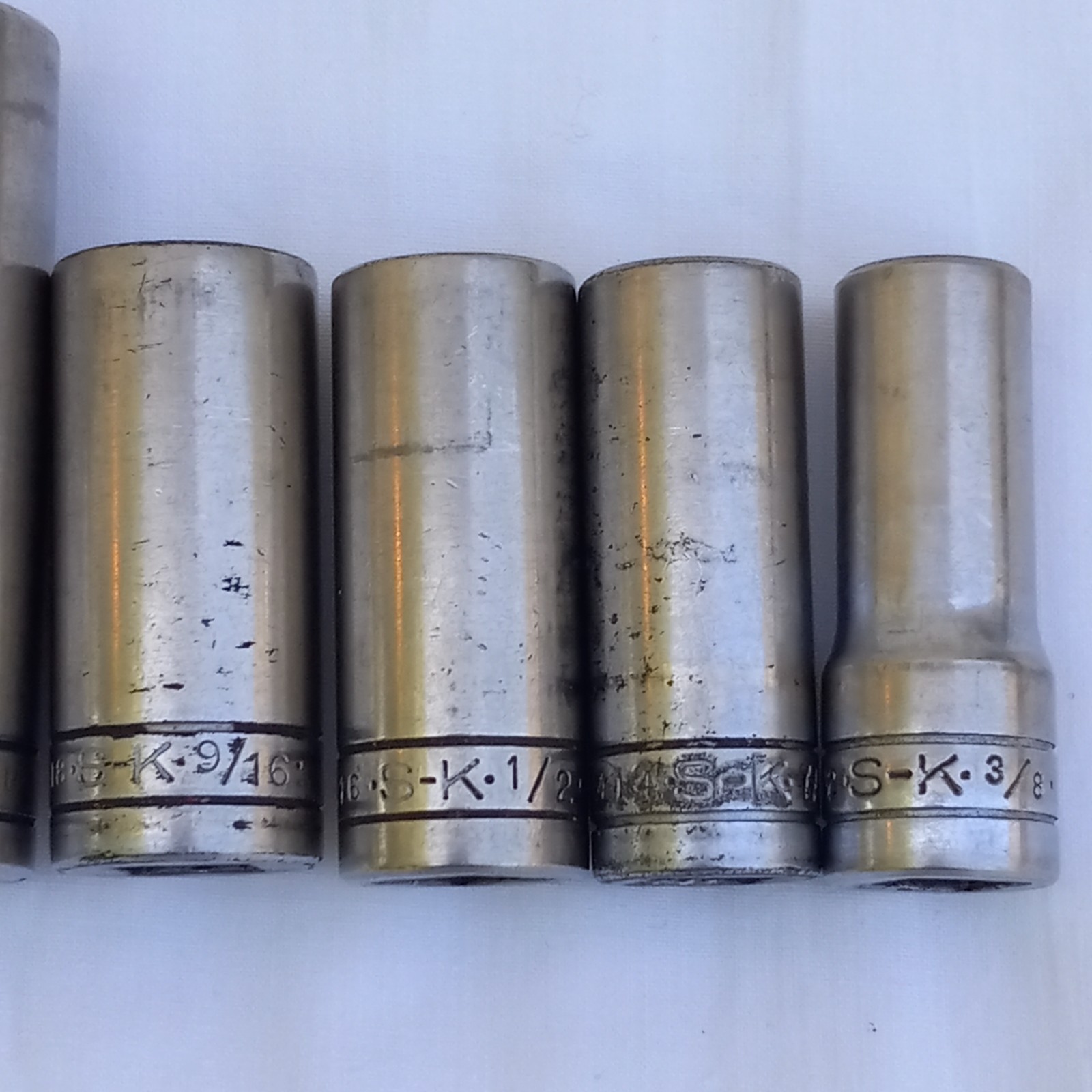 8 S-K Tools 3/8 Drive 6pt Deep Well Sockets 3/8 to 13/16 Vintage