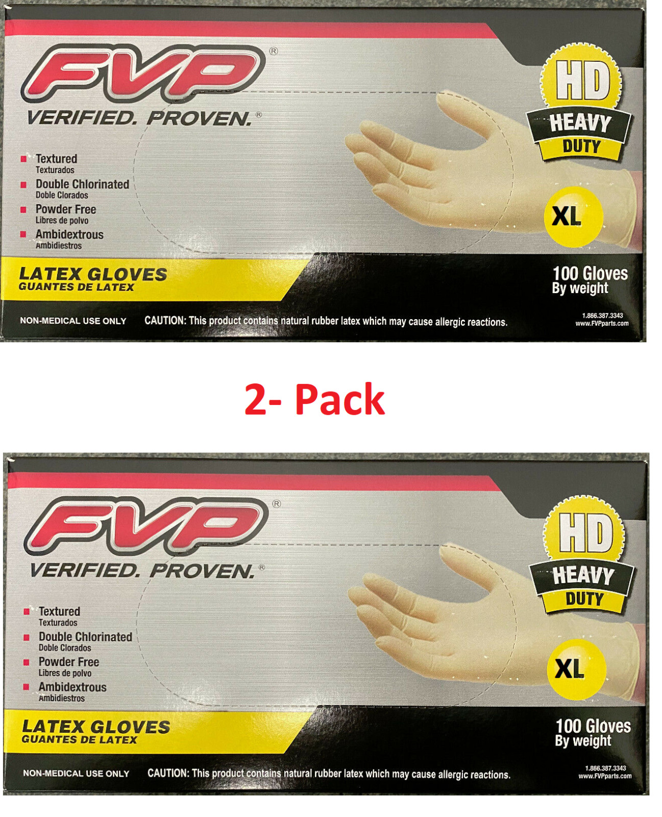 2 PACK FVP Latex Gloves XLARGE Textured Double Chlorined Powder Free Heavy Duty