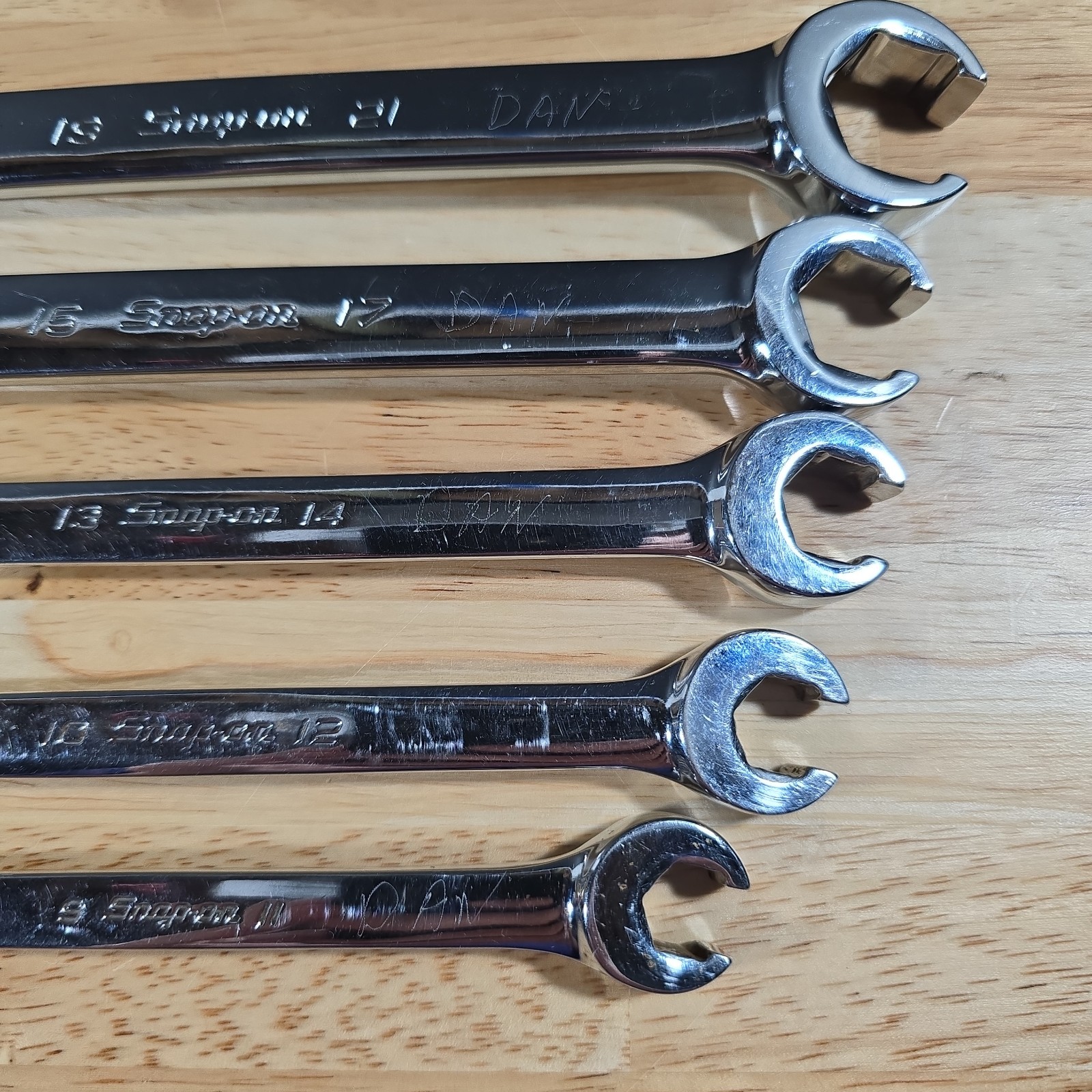 Snap On 5 pc 6-Point Metric Flank Drive Double End Flare Nut Wrench Set 9–21mm