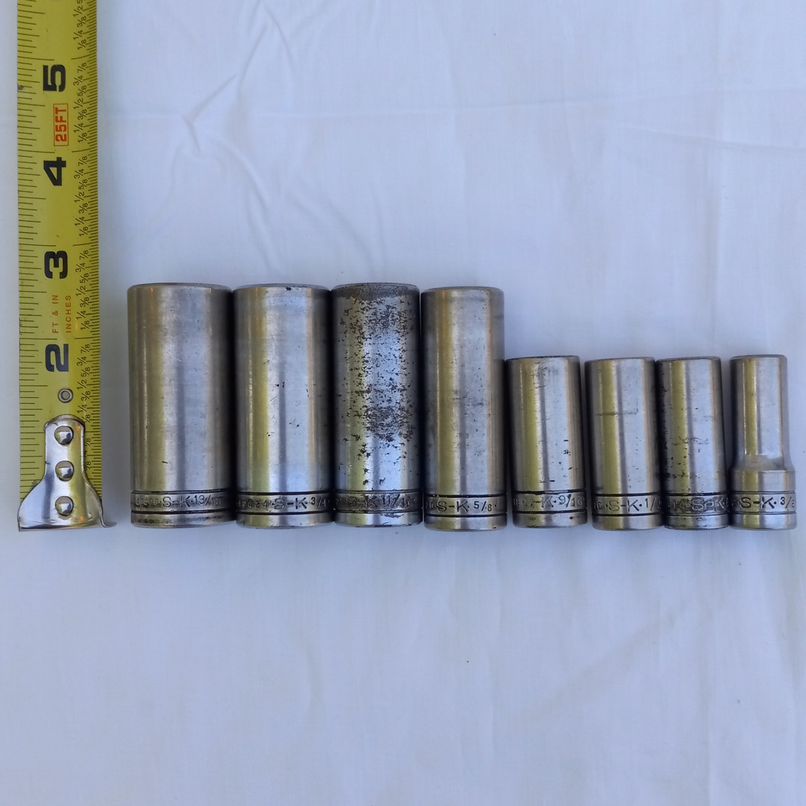 8 S-K Tools 3/8 Drive 6pt Deep Well Sockets 3/8 to 13/16 Vintage