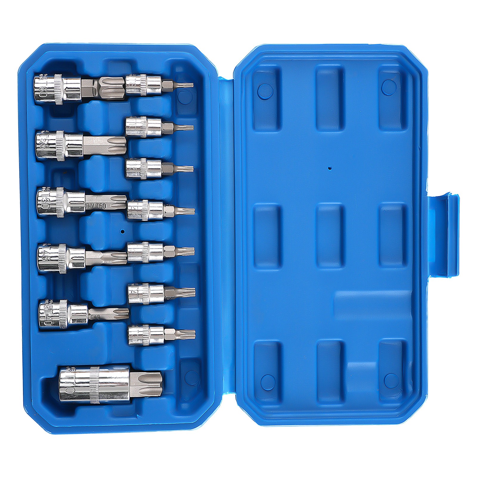 13pc Socket Set 1/4 3/8 1/2 Drive Chrome Vanadium T8-T70 Star 6 Point