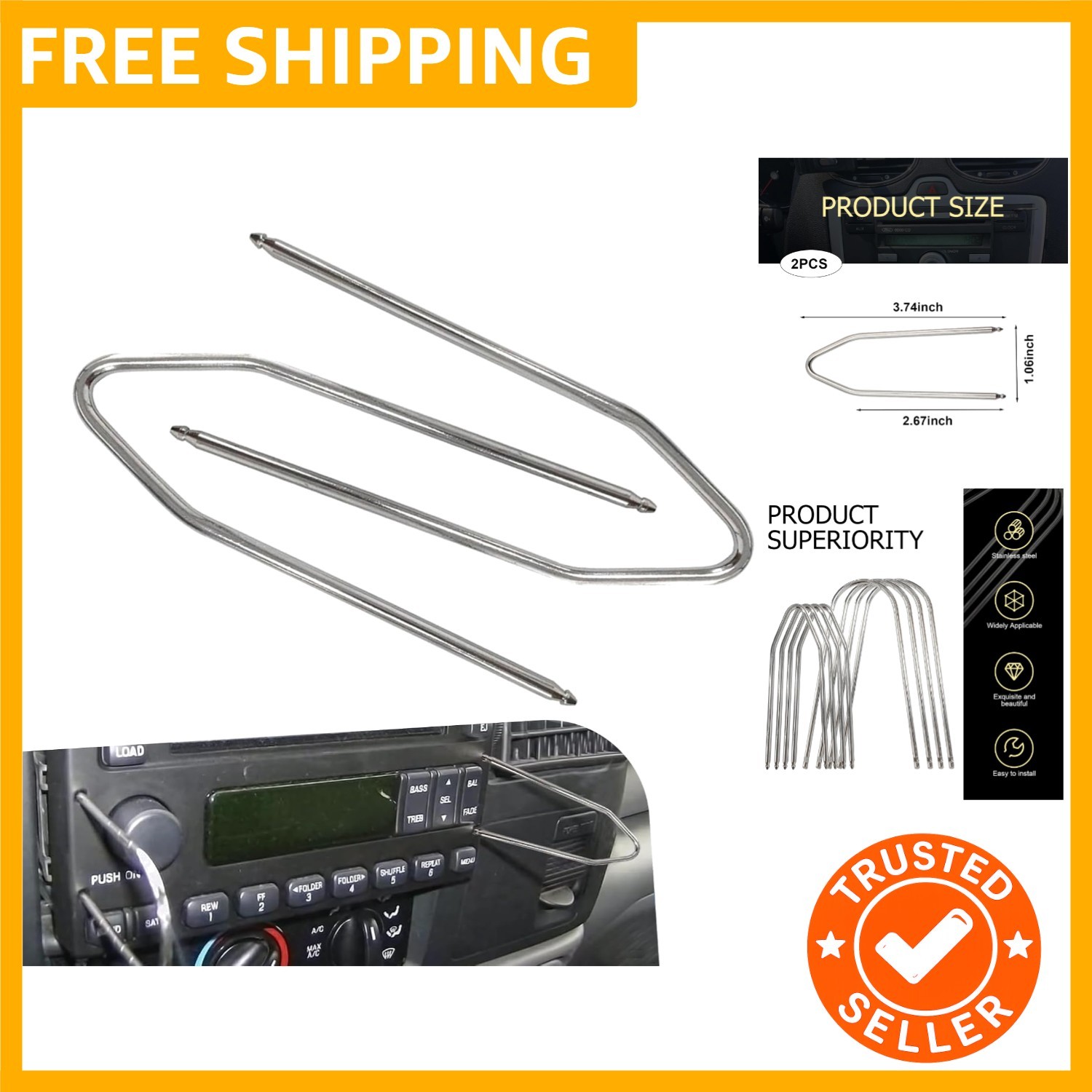 2PCS Car Radio Removal Tool,U-Shaped CD Removal Pry Tool Kit, Stainless Steel…