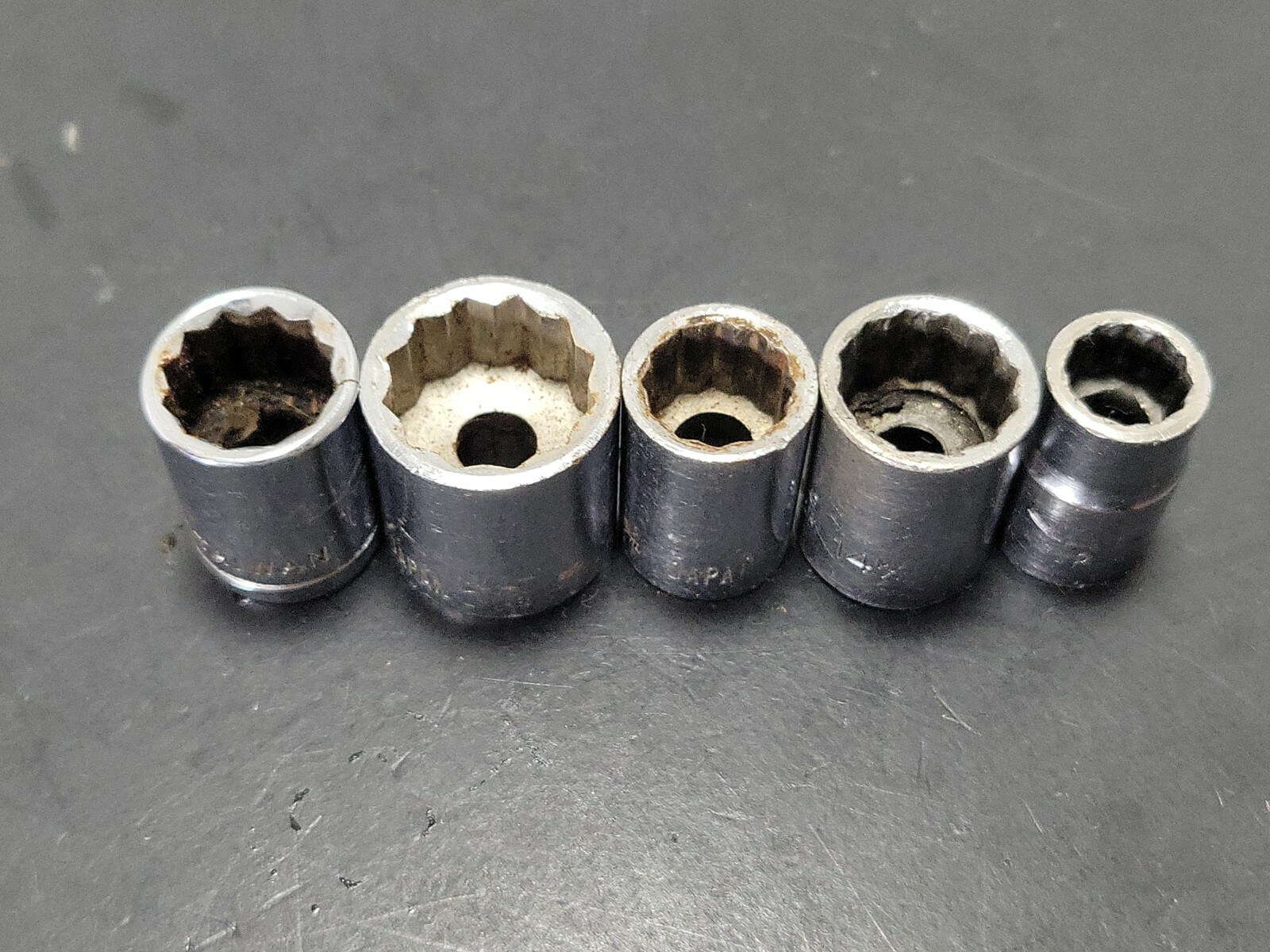 Lot of 5 Shallow Sockets 10mm 12mm 14mm 17mm Metric 3/8″ Drive 12 Point