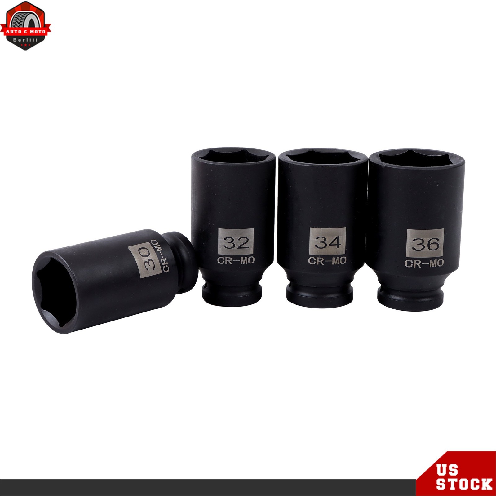 12 point 4pcs 1/2″ Drive Deep Spindle Axle Nut Socket Set MM 30mm 32mm 34mm 36mm