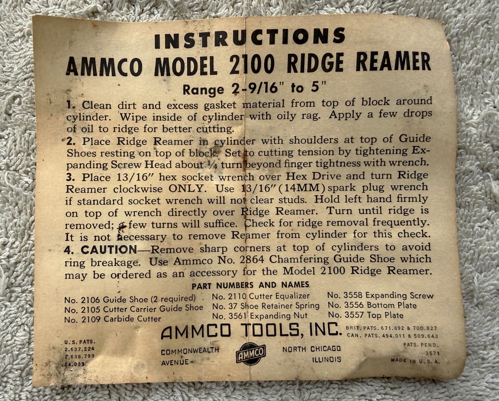 AMMCO MODEL 2100 RIDGE REAMER – RANGE 2-9/16 TO 5 – AS PICTURED