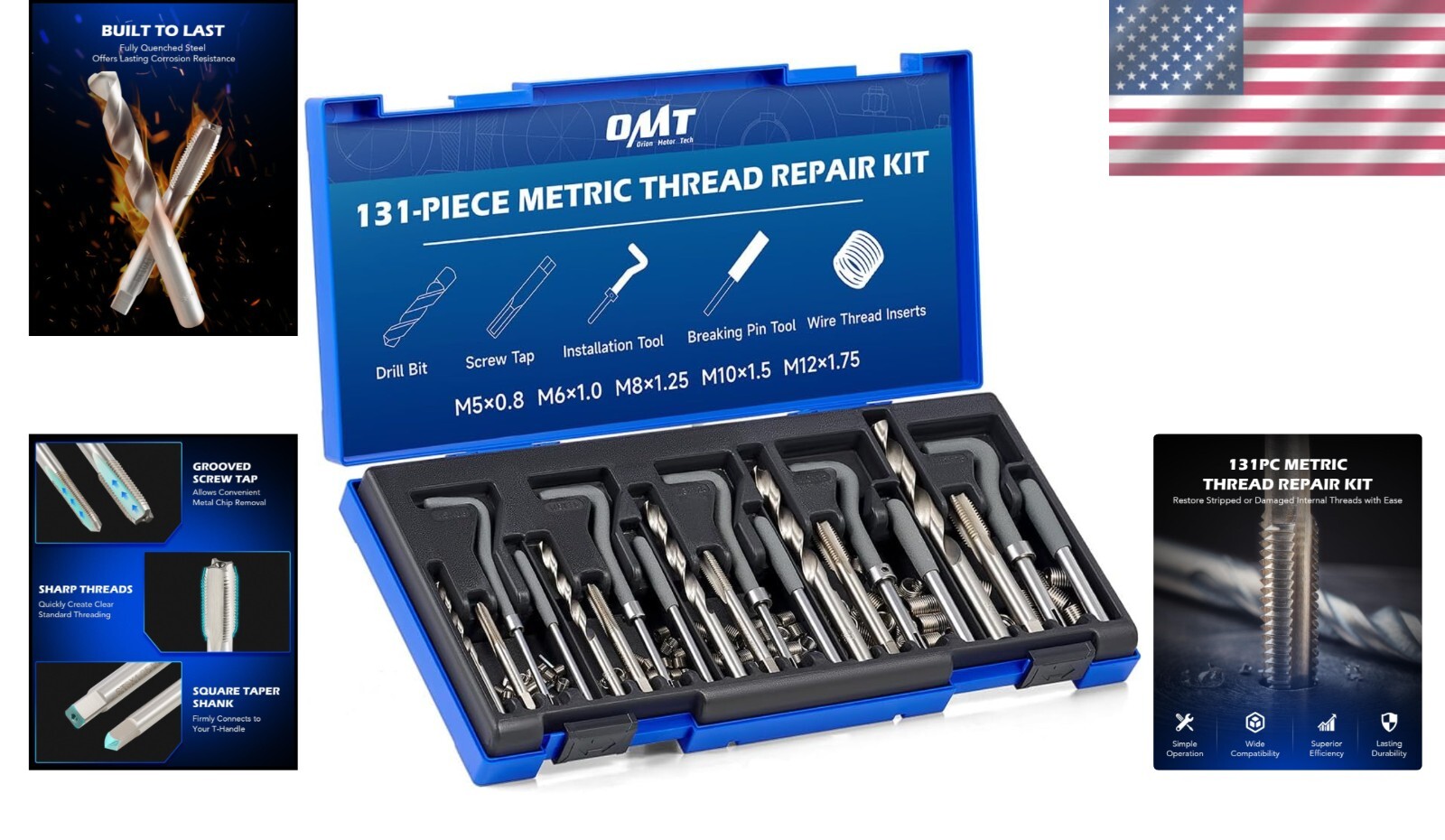 Portable Thread Repair Kit – 110 Inserts with HSS Drill Bits and Tools Included