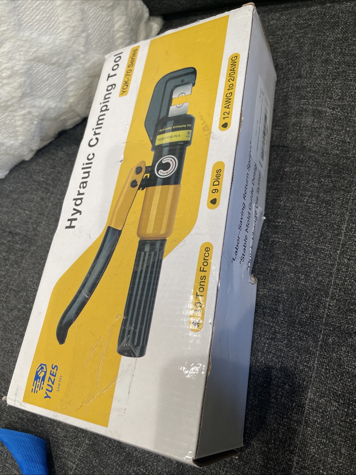 YUZES Hydraulic Crimping Tool 10 Tons, 12 AWG to 2/0 Battery Cable Yellow