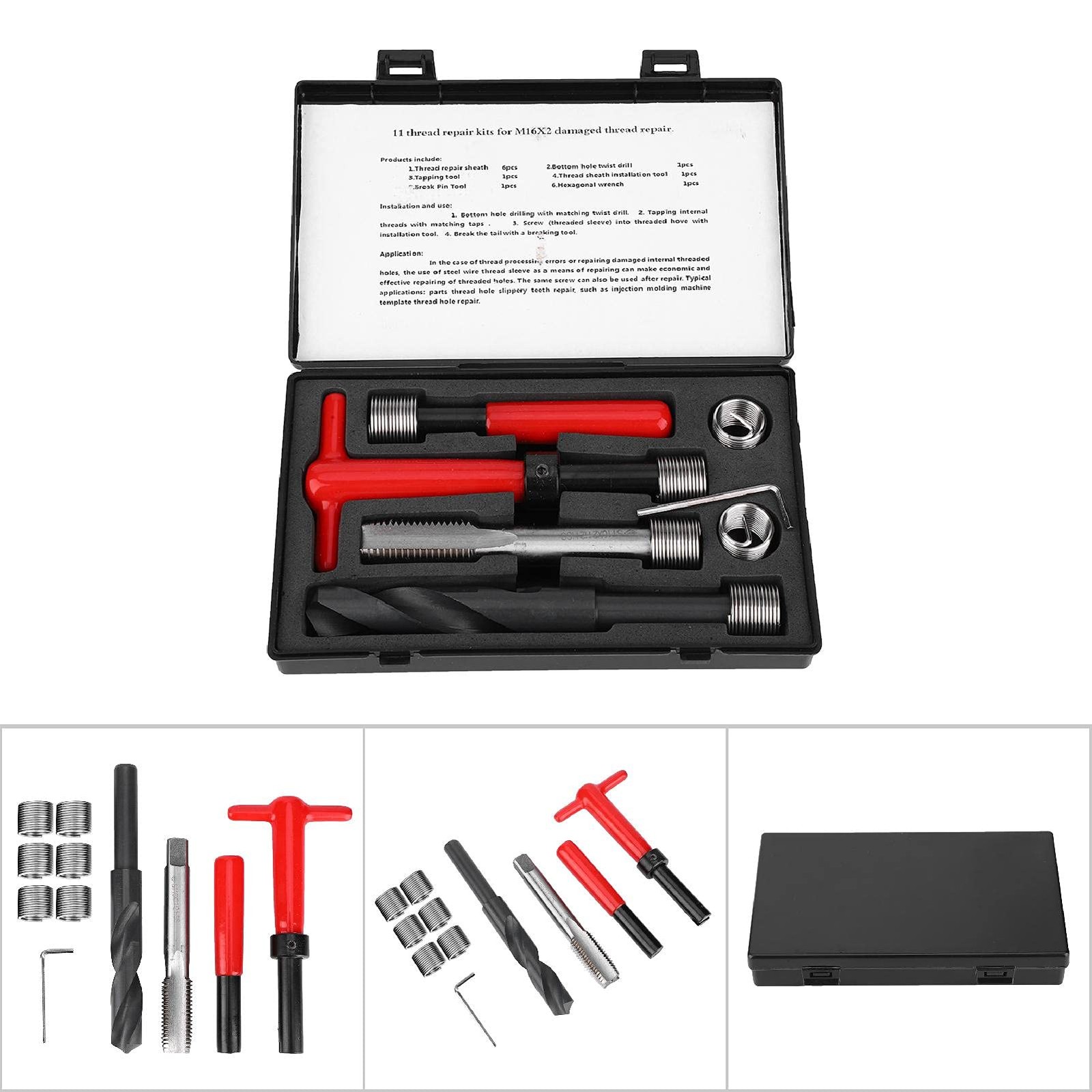 Metric Inserts Kits M16x2 Thread Repair Tool Kit Stainless Steel Drill Tap