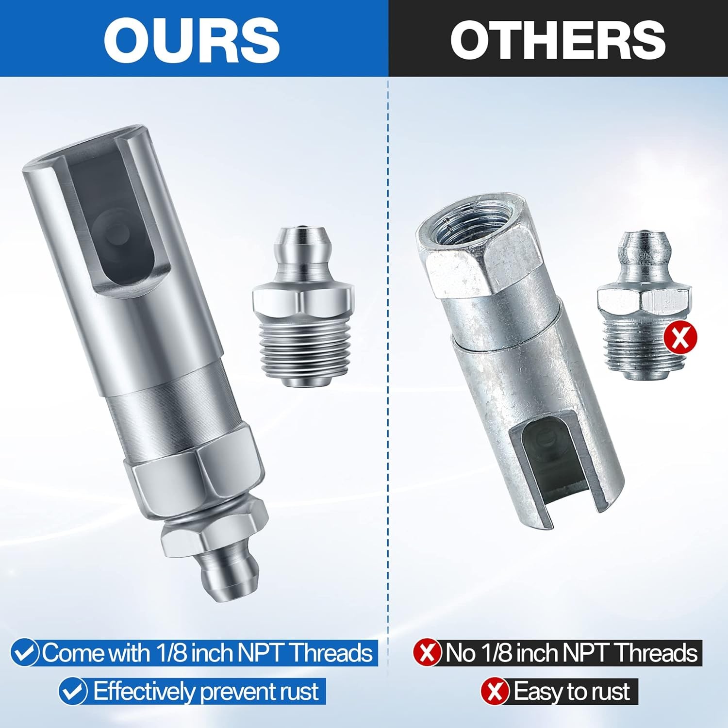 90° Grease Gun Coupler, 1/8″ NPT Right Angle Push-On Fitting, 2.1″ Length