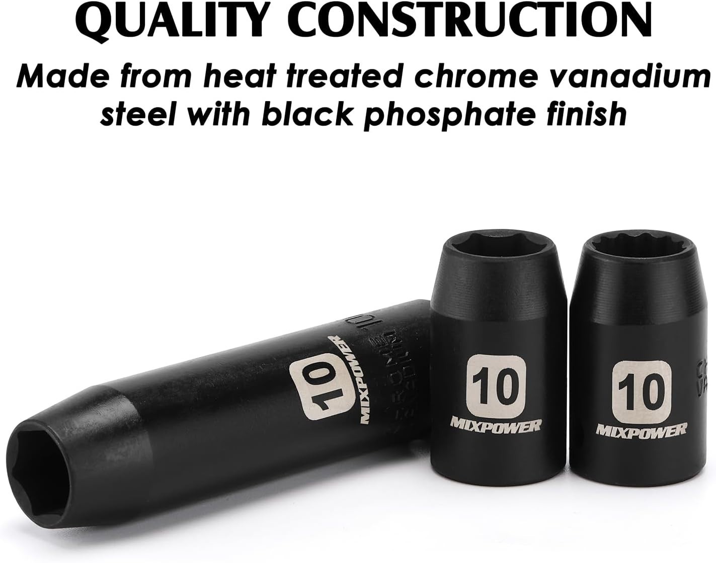 10mm Deep Shallow Socket 6PCS 3/8″ Drive 6 Point 12 Point CR-V