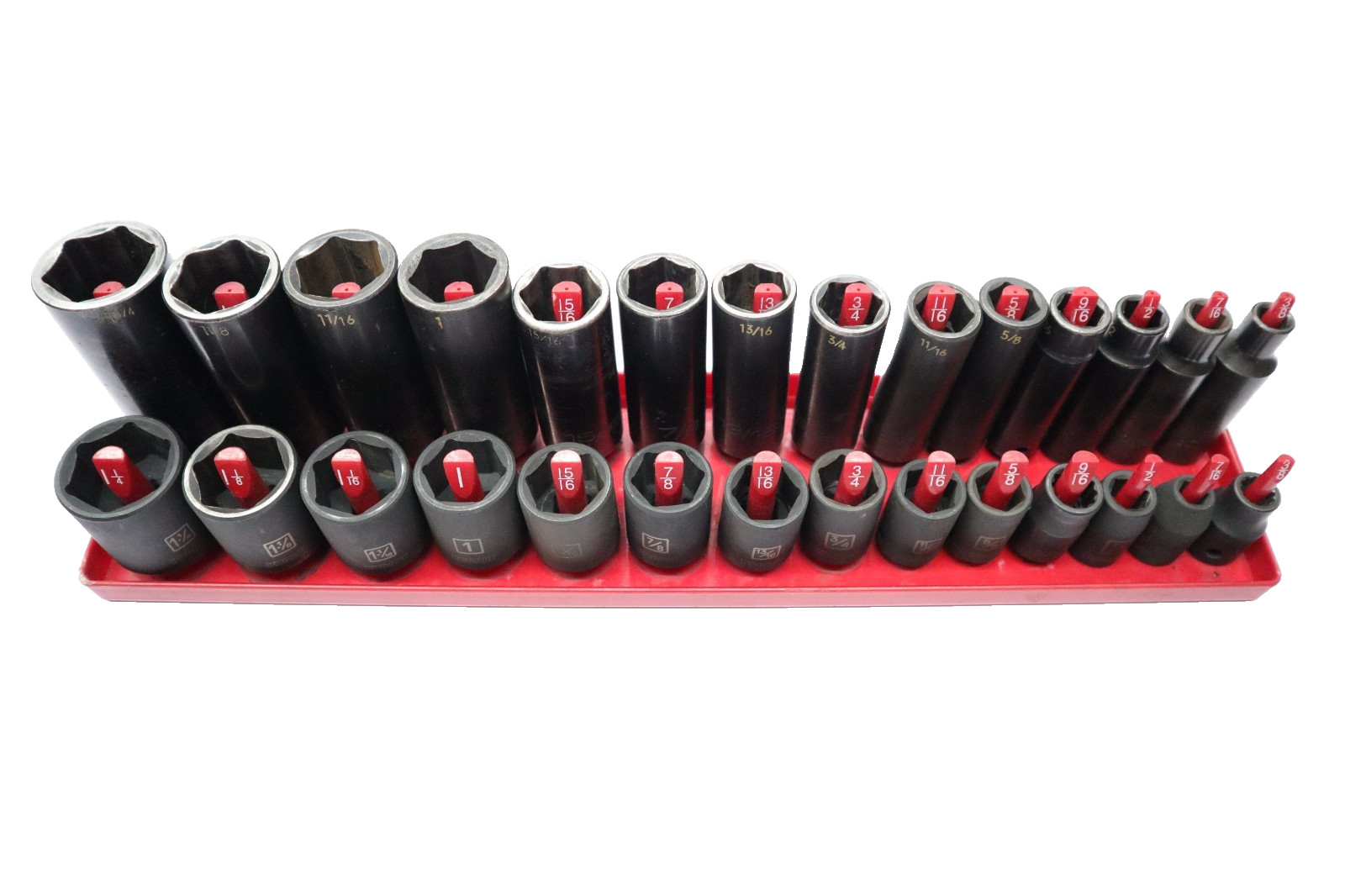 Mixed Lot of 28pc. 1-1/4″ – 1/8″ 6pt Impact Sockets Matco, Kobalt & Blackhawk