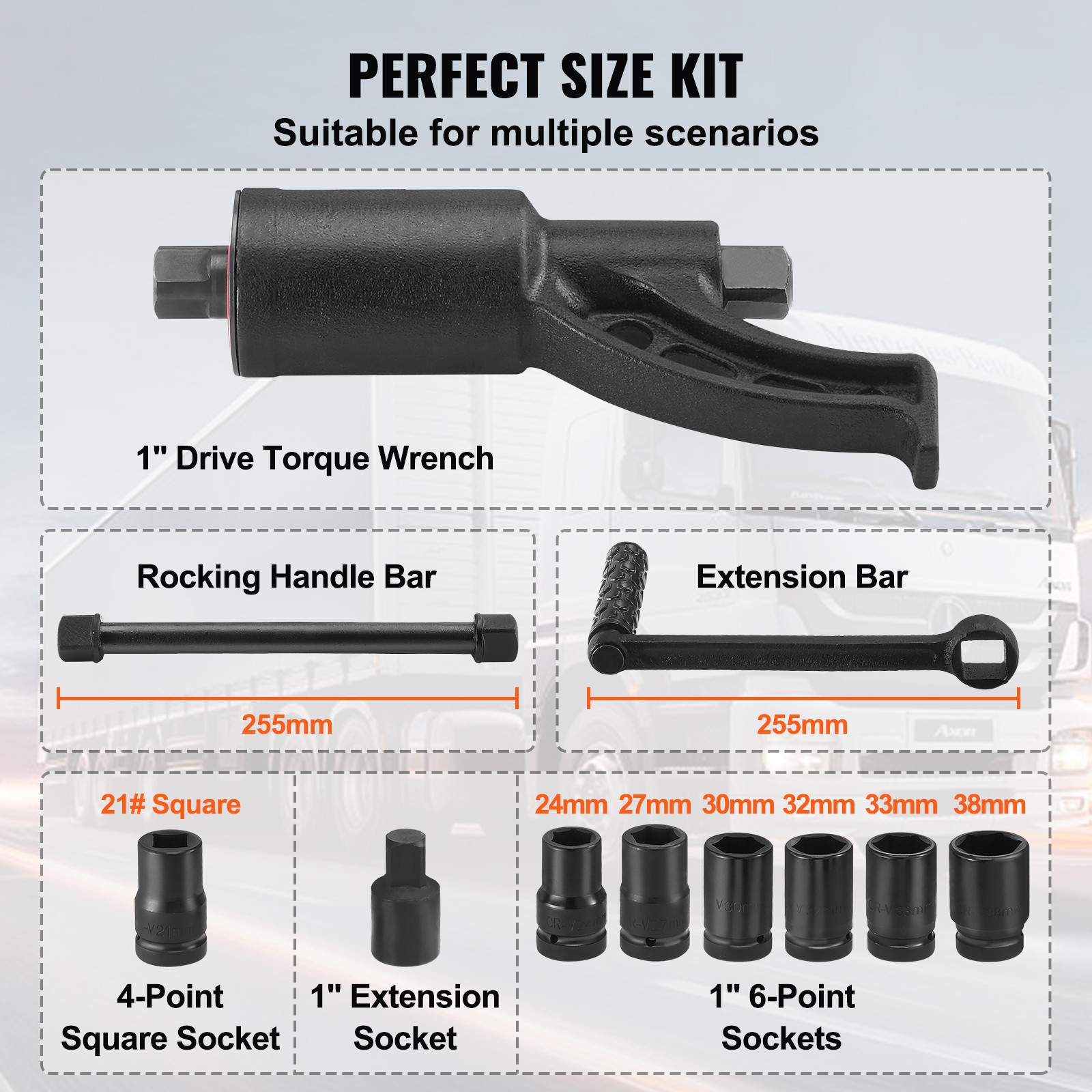 Uimoso Torque Multiplier Wrench Set 1″ Drive 1:58 with 8 Lug Nut Sockets