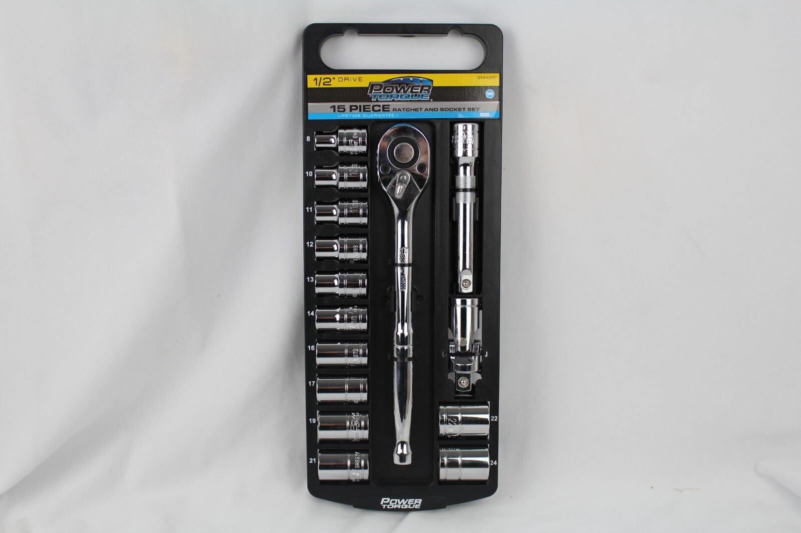 Power Torque rachet and socket set, 15 pc, Metric sockets, 1/2″ Drive Mdl GM4251