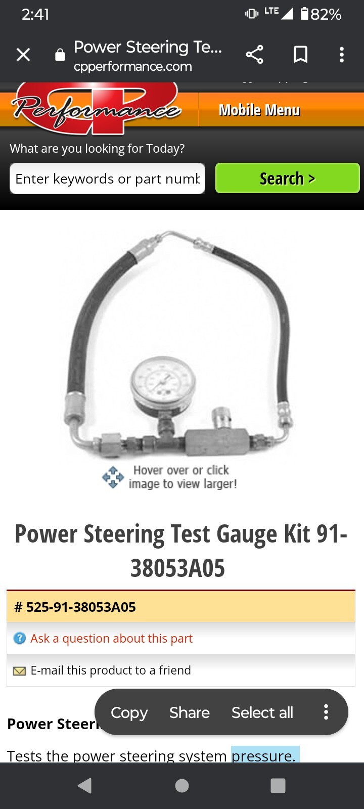 MERCURY MERCRUISER 38053A05 Power Steering Rack Test GAUGE KIT TESTED GOOD USA