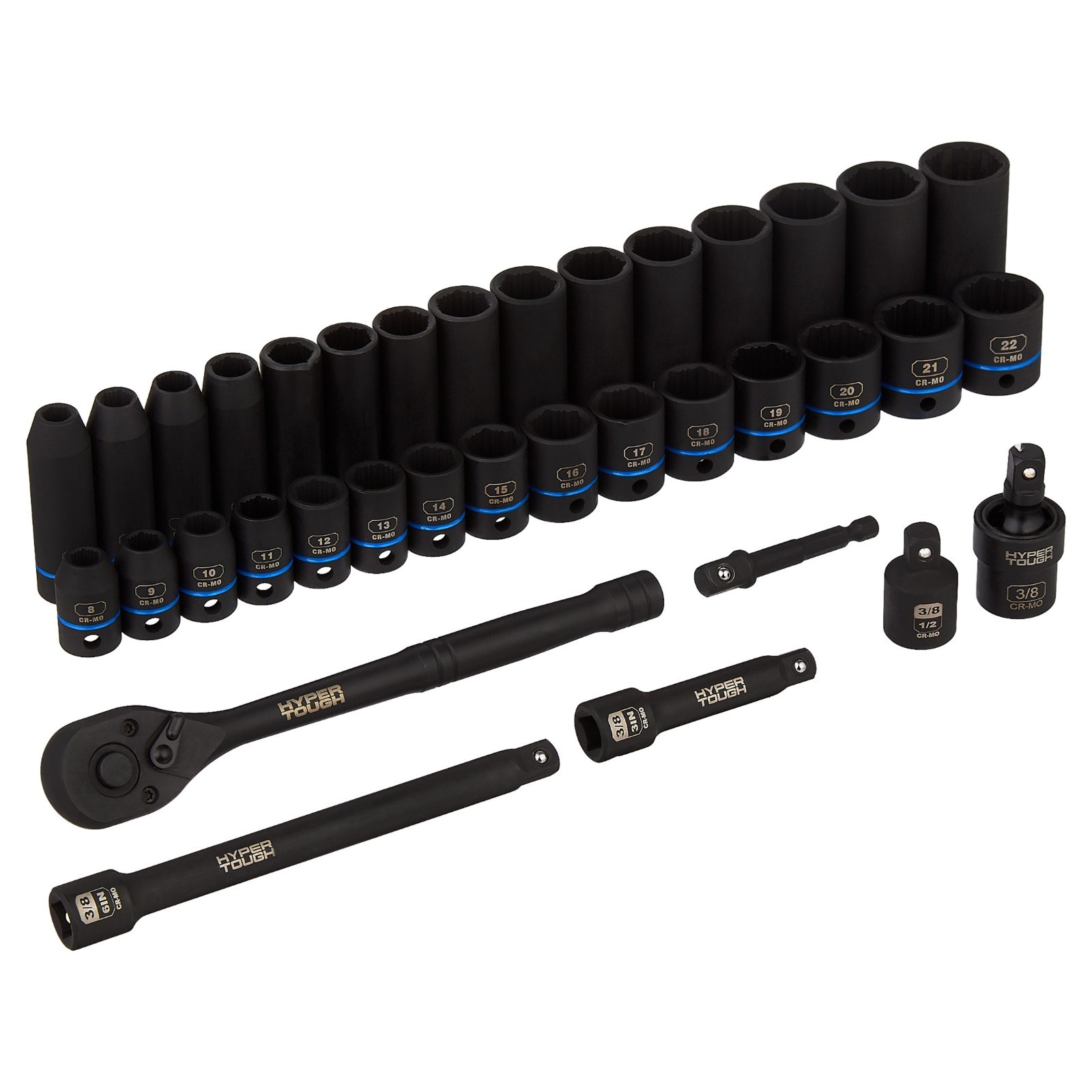 HOT 2026 Hyper Tough 36-Piece 3/8-inch Drive Metric CRMO Impact Socket Set (mm)