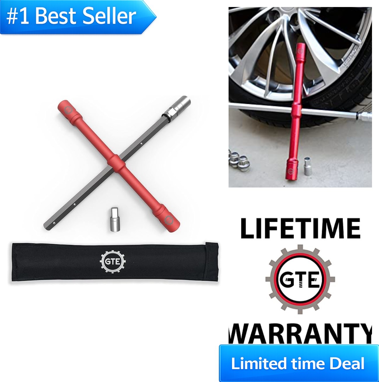 Compact Tire Iron Set 26 Inch Universal Lug Wrench 17mm 19mm 21mm Breaker Bar
