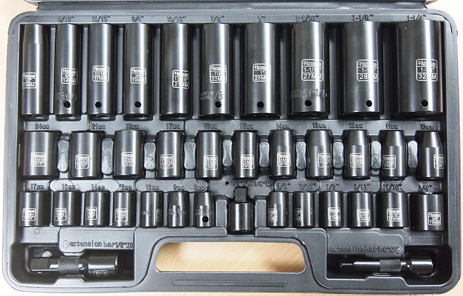 38 pcs 3/8″ 1/2″ Dr. Duo Metric SAE Impact Socket Set Deep Shallow