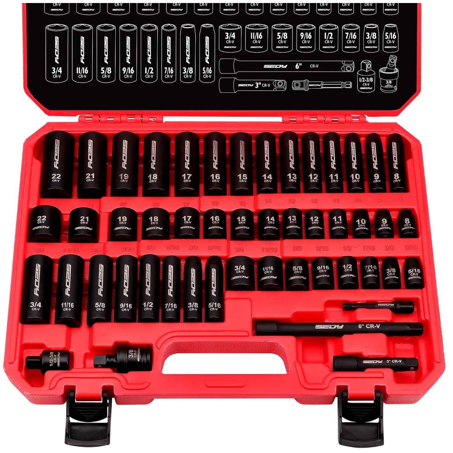 Durable 3/8″ Drive Impact Socket Set – 49-Piece SAE & Metric